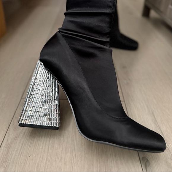 Black Over-the-Knee Boots with Silver Heels